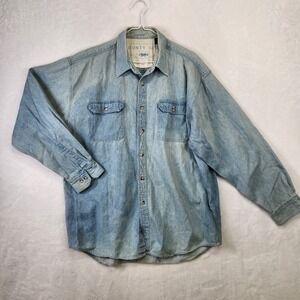 County Seat Denim Shirt Mens XL Light Wash Button Front Made in Hong‎ Kong